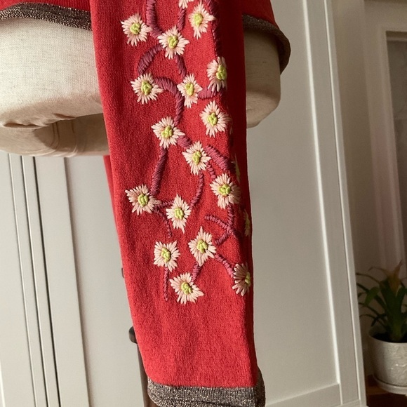 Roberta Scarpa Knit Lab Embroidered Cardigan Sweater Size 14 Orange - Picture 9 of 15